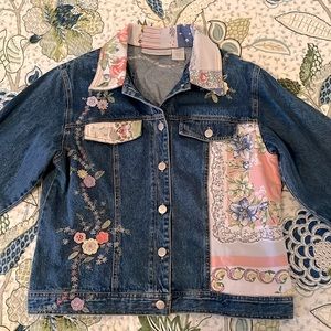 Susan Bristol Vintage Floral Patchwork Embroidered Denim Jacket